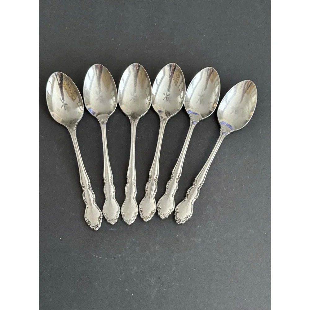 Oneida DOVER TEASPOONS Heirloom Cube‎ Stainless Flatware Glossy Lot Of 6